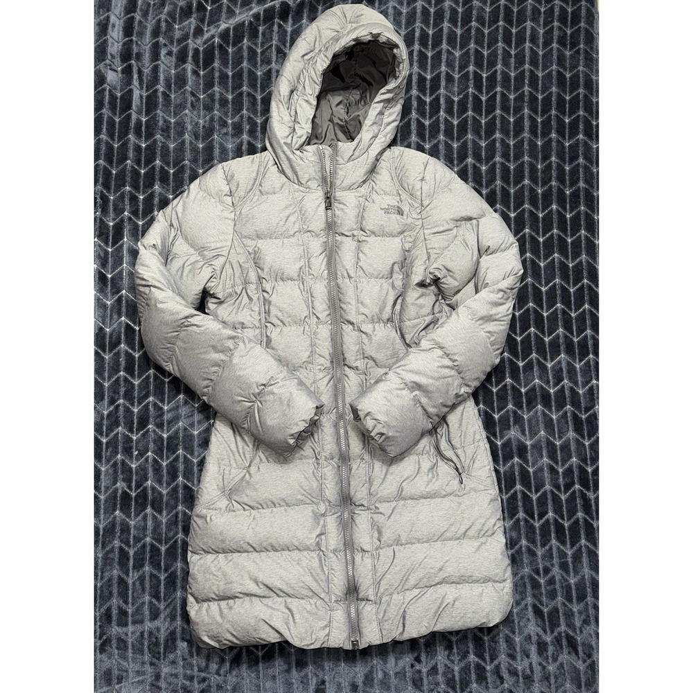 THE NORTH FACE Women's 550 Goose Down Hooded Zip Quilt Puffer Gray Coat Size S